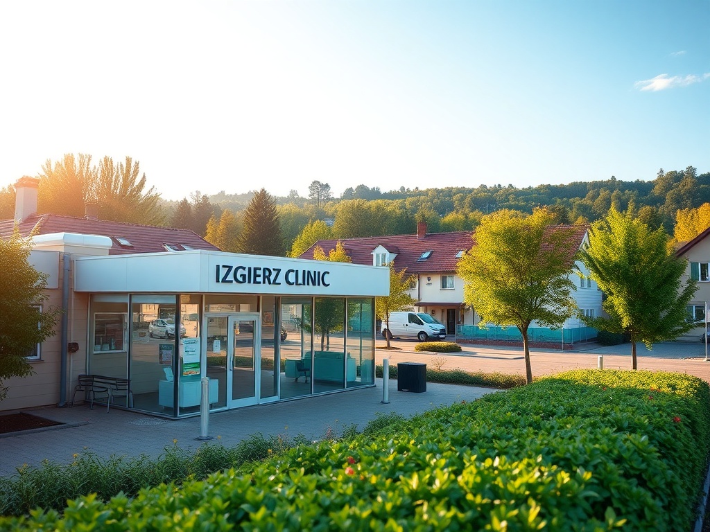 Mapa Zgierza z zaznaczonymi placówkami medycznymi, ilustrująca dostępność specjalistów i kolejki do lekarzy w Zgierzu.